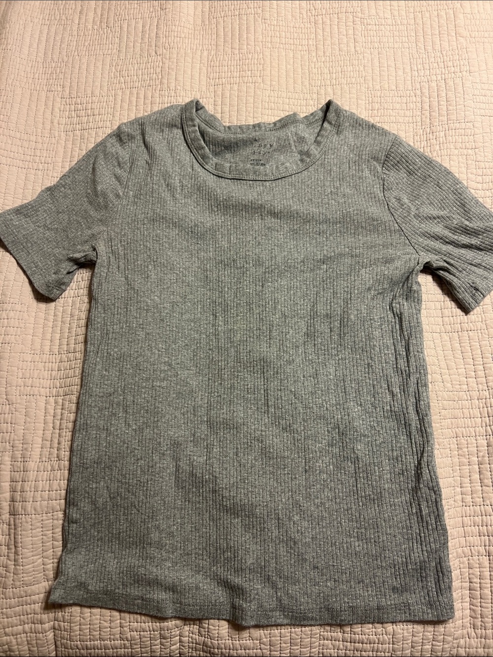 a new day Gray Ribbed Short Sleeve Crew Neck Tee